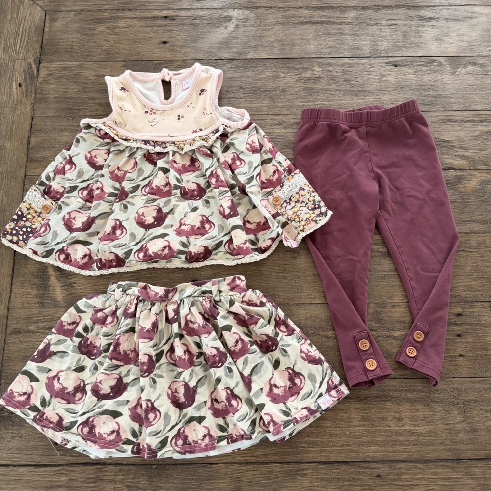 SweetHoney Girls 3T Floral Ruffle Tunic Skirt and Leggings‎ 3 Piece Boutique Set